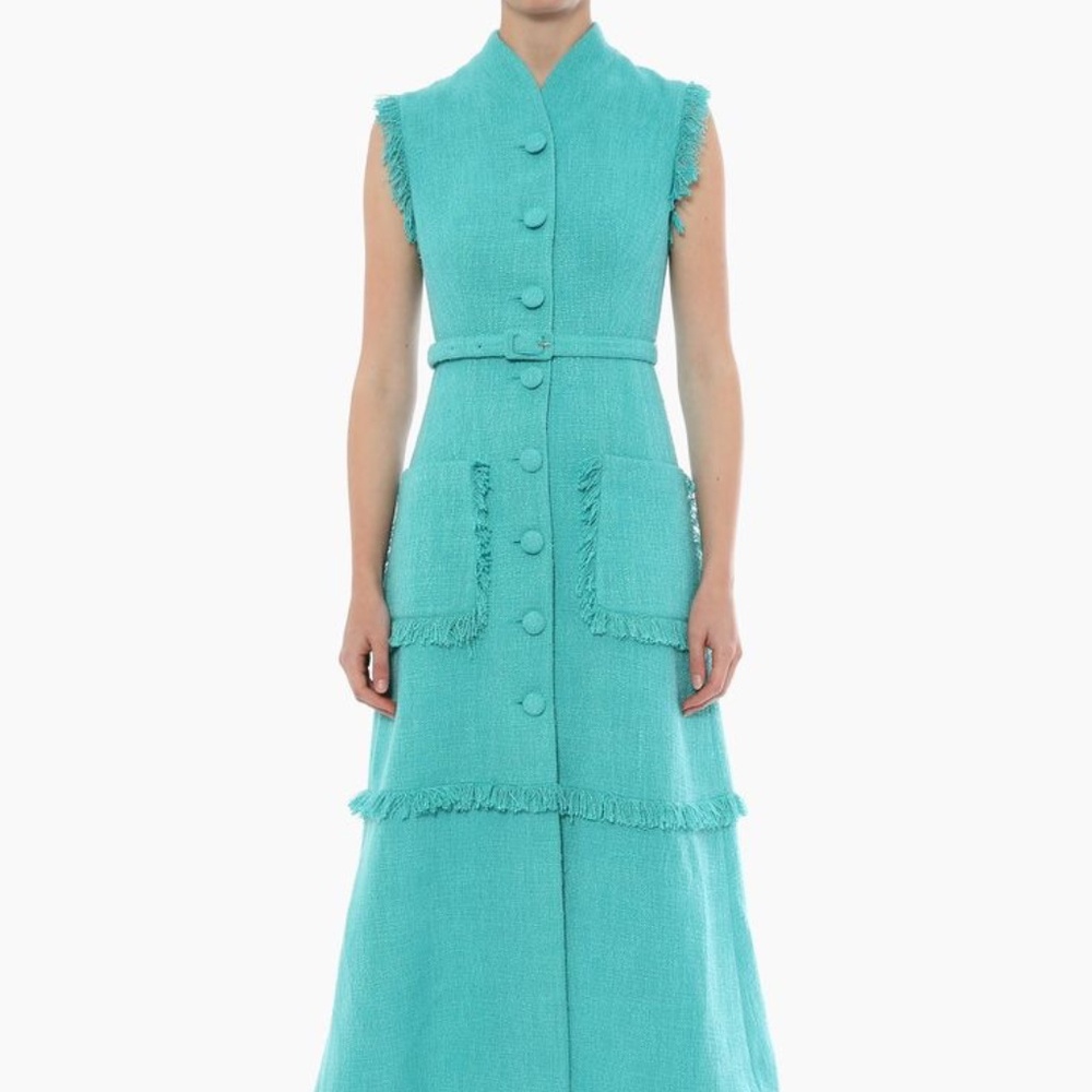 Huishan Zhang - Tweed Felicity Dress in Teal - Size 12